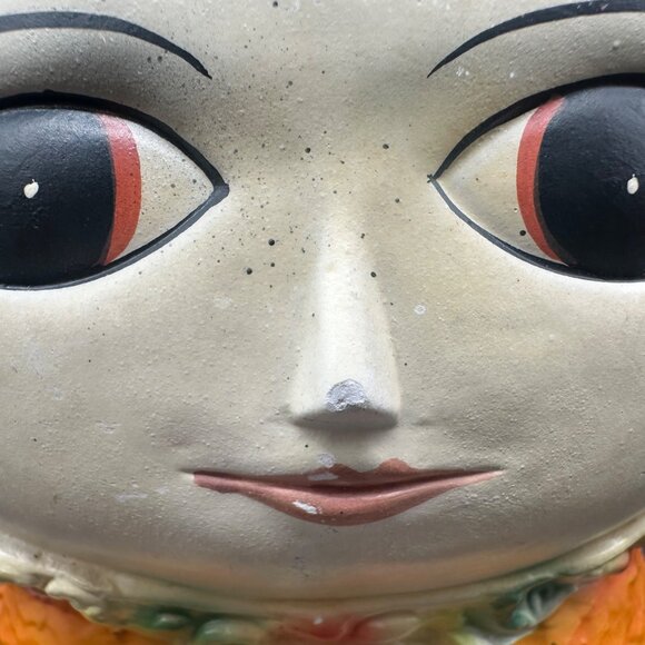 Vintage Big Eyed Face Planter Vase Nippon Yoko Boeki Japan 1950s Orange Kitsch - Picture 9 of 16